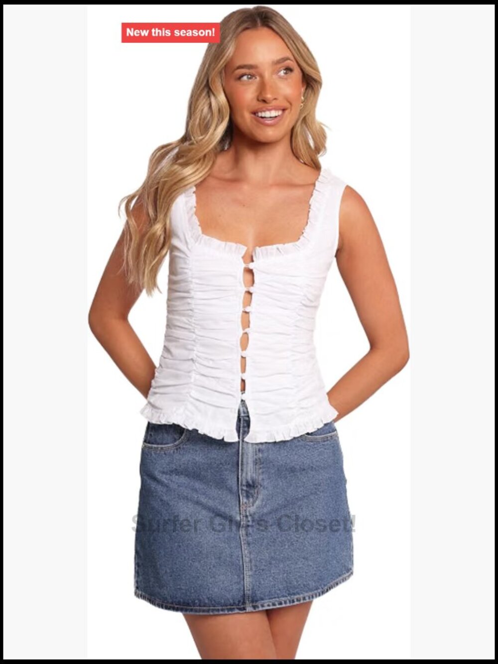 Cropped Round Neck Tank Top Cotton Sleeveless Button Down Fitted